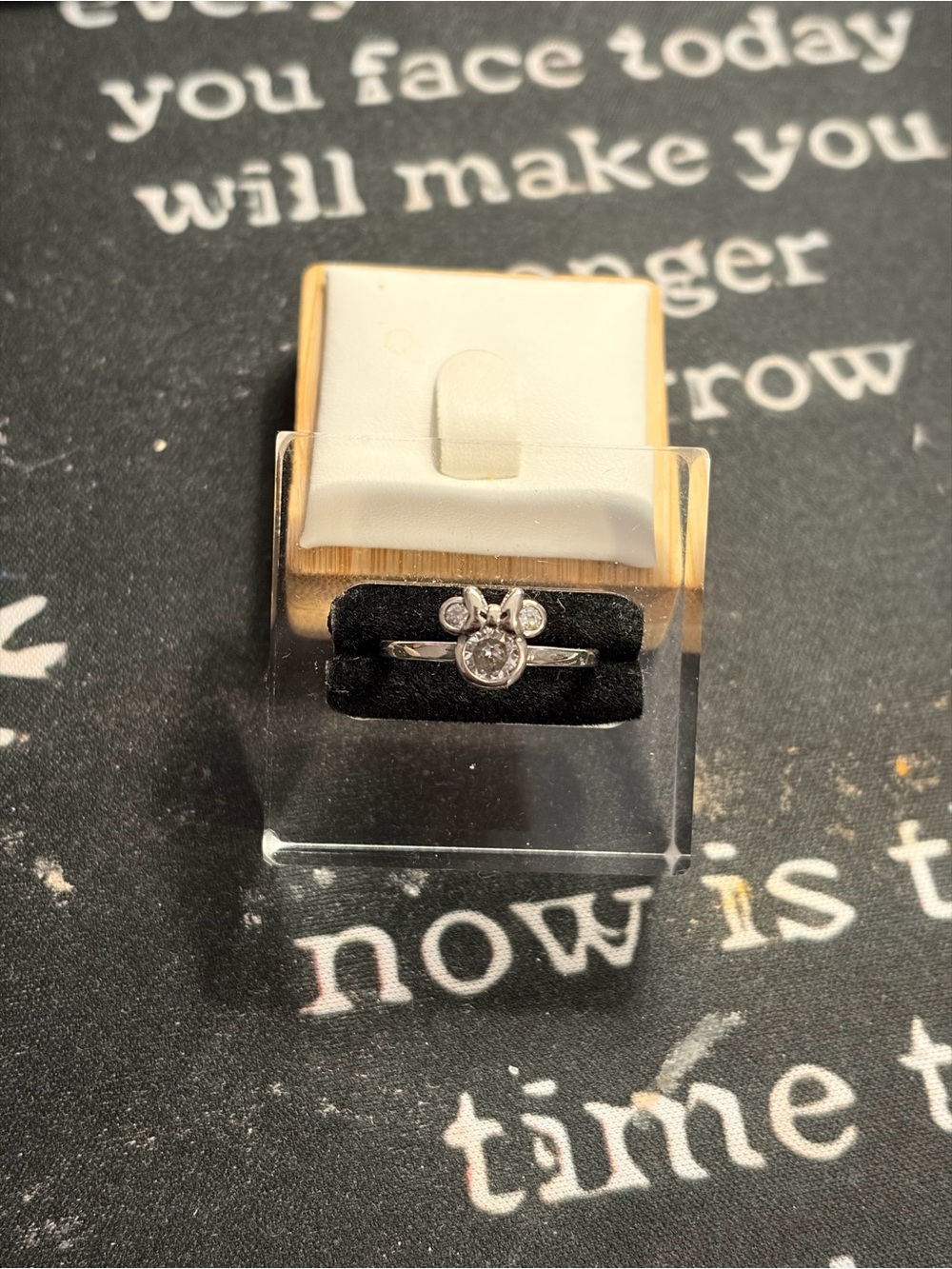 Minimalist Silver Ring with Clear Stone Mouse Motif - White